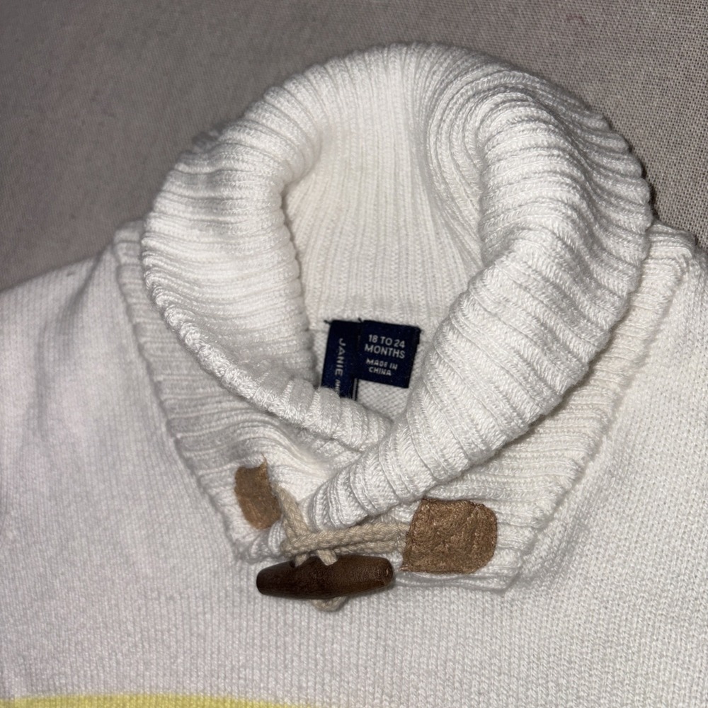Boys Janie And Jack White Blue Yellow Striped Pullover Shawl Sweater Sz 18-24 Mo - Picture 3 of 7